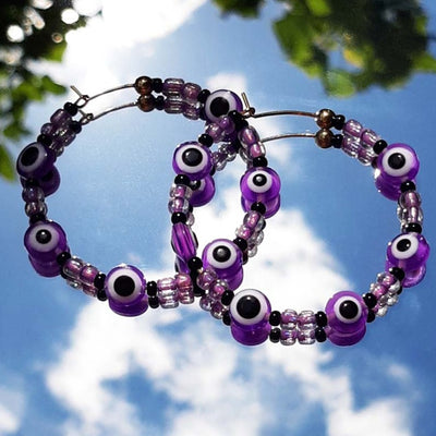 violet aesthetics beaded evil eye hoop earrings purple